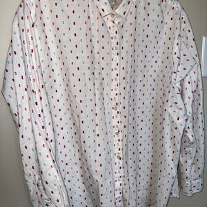 LOFT Men's White Shirt with Red and Blue Dots